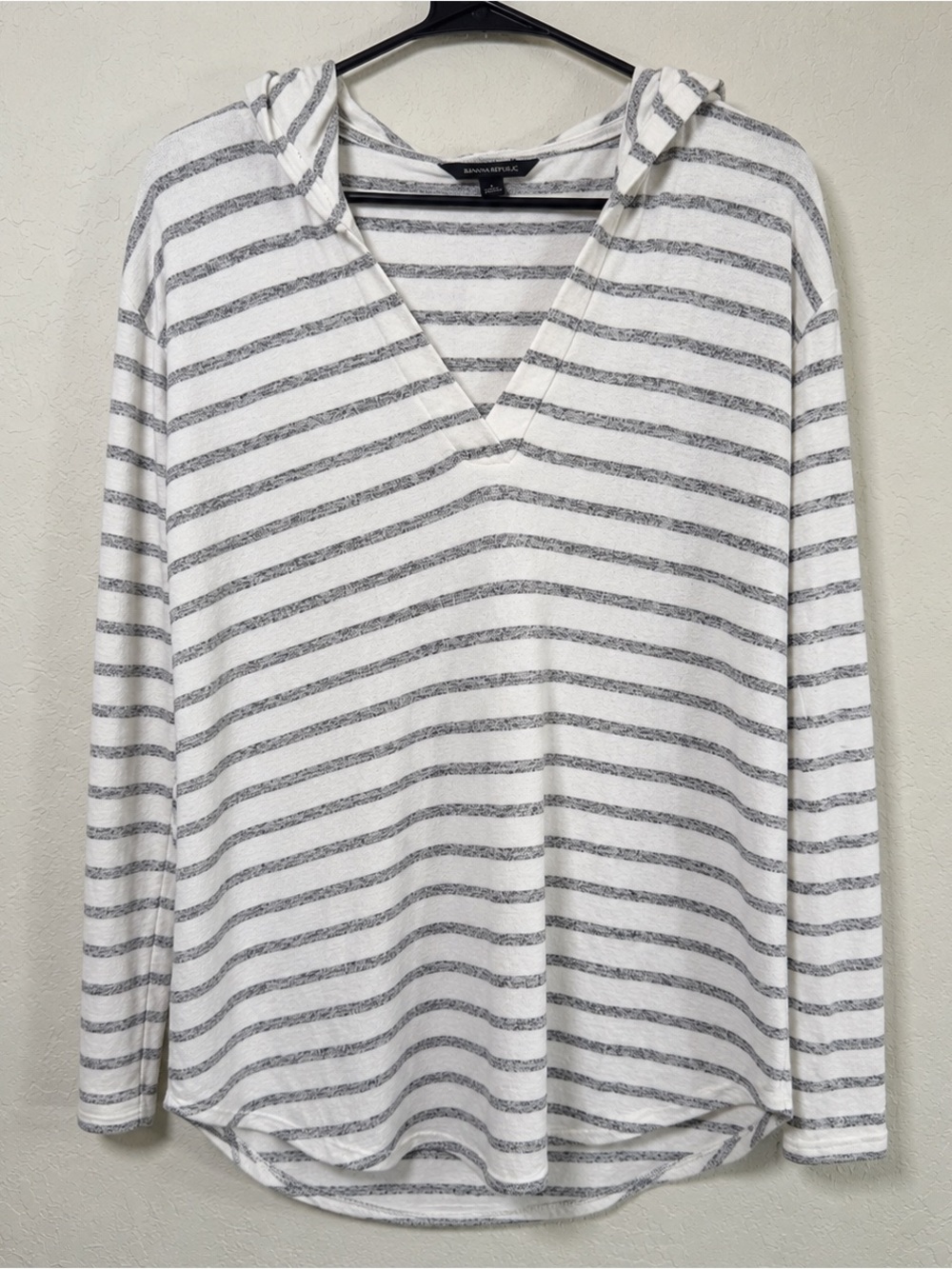 Banana Republic Striped Hooded V-Neck Lightweight Sweater Top Small